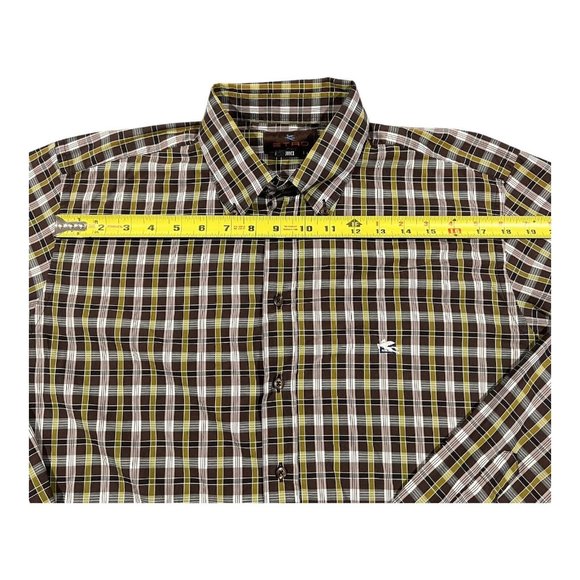 ETRO Small Logo Men's Blue Brown‎ Checked Longsleeve Shirt Size 42 Made In Italy - Picture 7 of 12